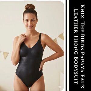 Knix x The Birds Papaya Faux Leather Thong Bodysuit